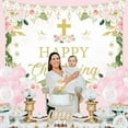 thumbnail image 4 of Christening Decorations Pink for Girls, Happy Christening Backdrop, On Your Christening Day Banner, First Holy Communion Baby Shower Baptism Party Supplies, 4 of 6