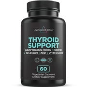 Livingood Daily Thyroid Support, 60 Capsules - Thyroid Supplement with Iodine + Adrenal Cortisol Support Formula