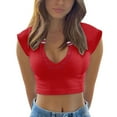 thumbnail image 1 of Kcodviy Womens V Neck Short 3X Tops for Women Plus Size Sleeve Racer Back Tank athletic Top Women Tops Halter Neck Crop Active Yoga Tops for Women Top, 1 of 5