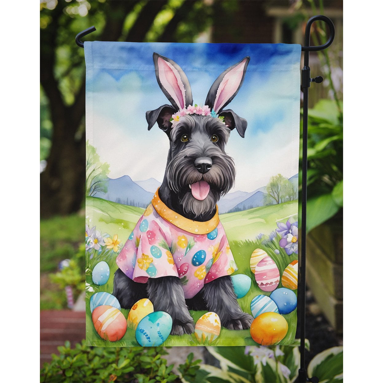 Schnauzer Easter Egg Hunt Garden Flag 11.25 in x 15.5 in