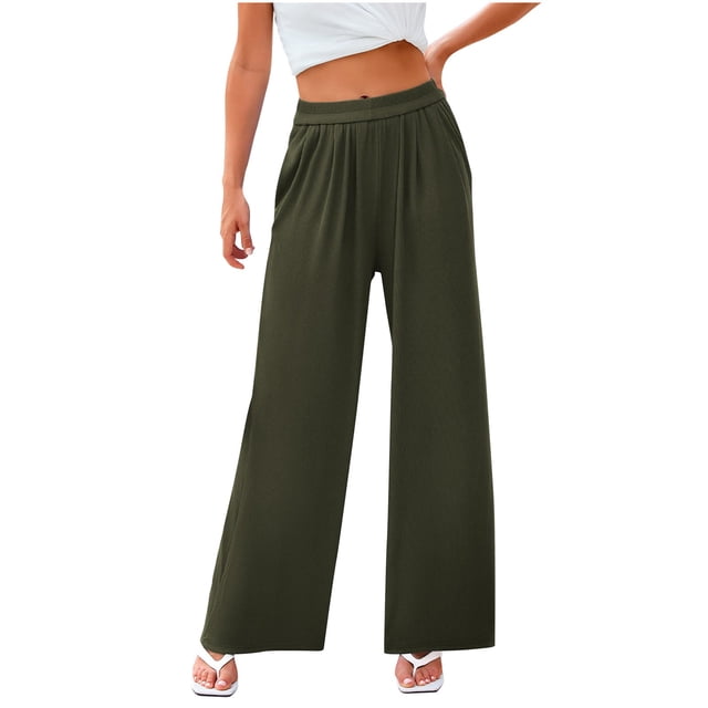 Women Casual Knitted Ribbed Hight Waist Solid Color Long Pants Trousers With Pockets Sweat Pants for Women Short Pants for Women Casual Summer Combo Womens Casual Pants Drawstring Womens Clothes for