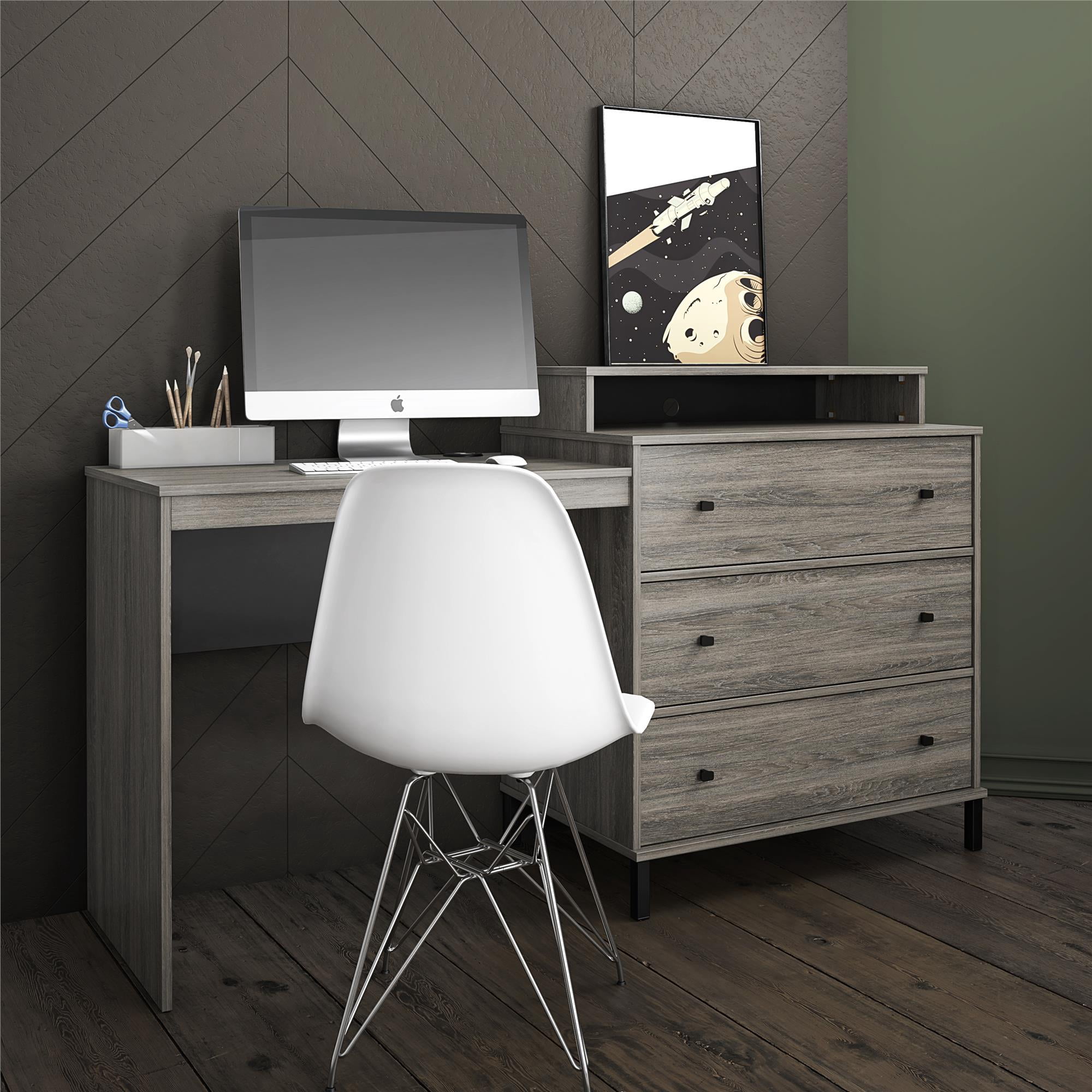 Novogratz Kalissa Dresser/Desk Combo with Wireless Charger, Gray Oak with Black