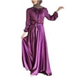 thumbnail image 2 of Ayolanni Purple Womens Fall Dresses Party Elegant Satin Long Sleeve Solid Tie Neck Casual Dresses Teen Dresses, 2 of 3
