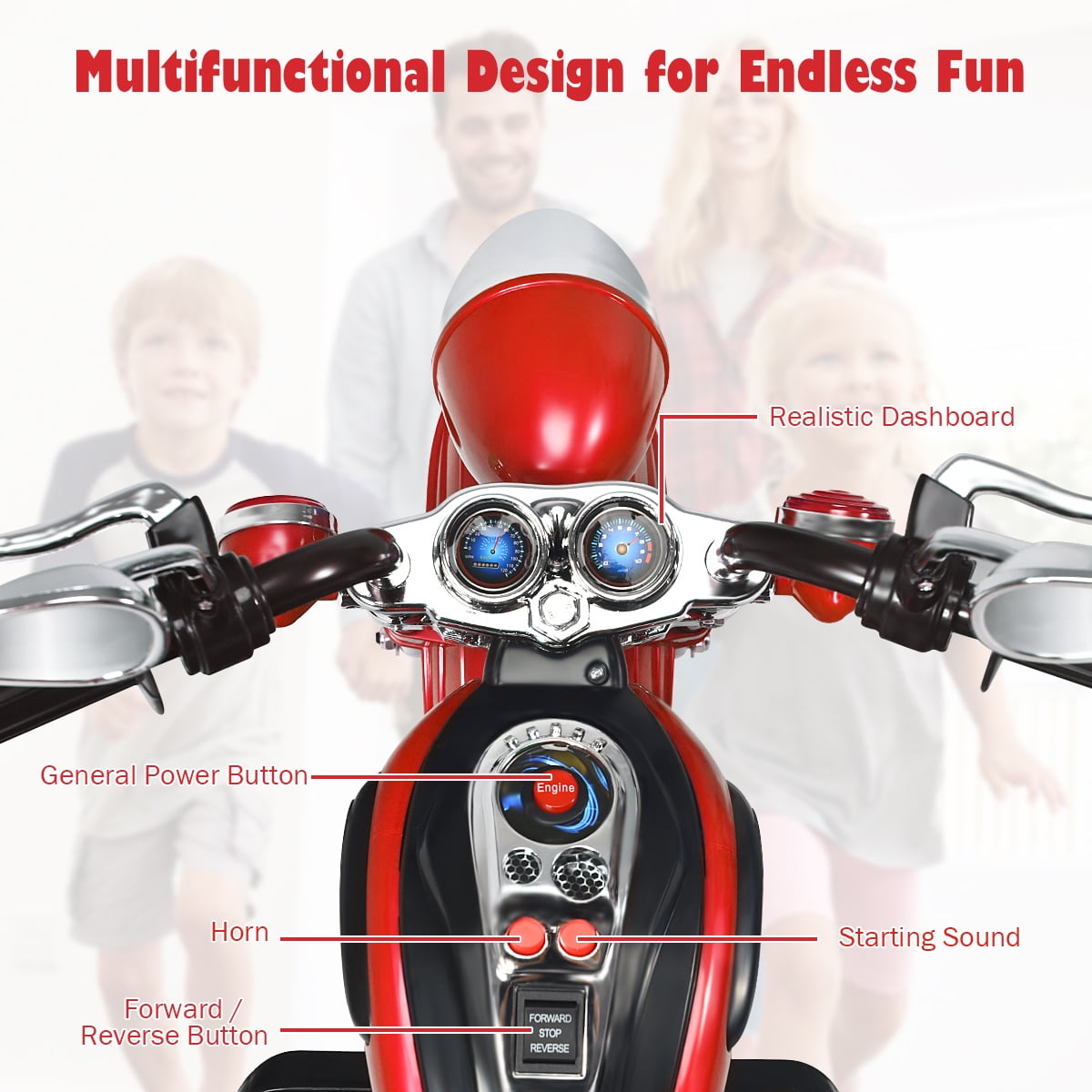 Costway 3 Wheel Kids Ride On Motorcycle 6V Battery Powered Electric Toy Red