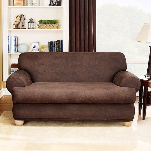 Sure Fit Stretch Rib Oar Brown Loveseat Slipcover 2 pc NEW 