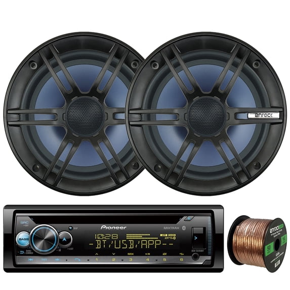 Pioneer DEH-S5100BT In-Dash Single-DIN Built-In Bluetooth CD Receiver, 2 x Enrock Audio 6.5" 2-Way Marine-Grade Coaxial Car/Boat Audio Stereo Speakers, 16-Gauge 50Ft. Speaker Wire