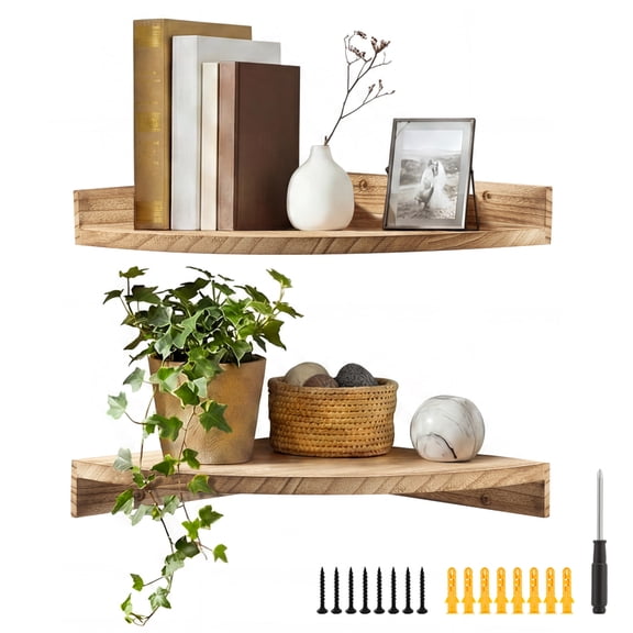 Xdziklosj 2Pcs Corner Shelf Wooden Corner Floating Shelf Space Saving Wall Mount Storage Shelves for Bedroom Living Room