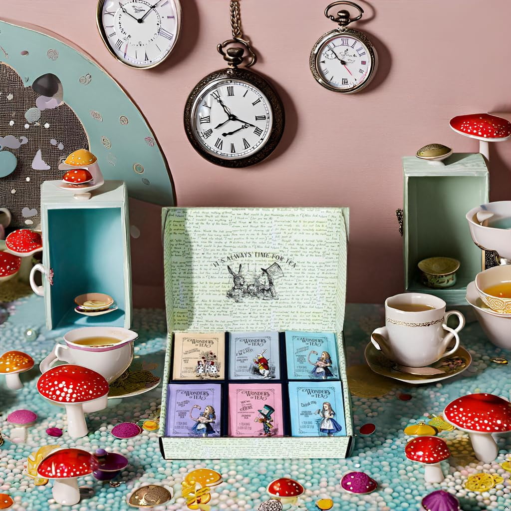 Thoughtfully Alice's Adventures, Wonder of Tea Assortment Gift Set, Includes Book Quotes and Illustrations and 90 Tea Bags in 6 Flavors