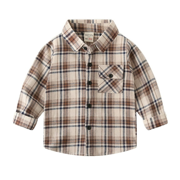 LYMAYTER Kids Boys Brushed Shirt Toddler Long Sleeve Plaid Shirt Spring Fall Button T-Shirt for 2-8 Years