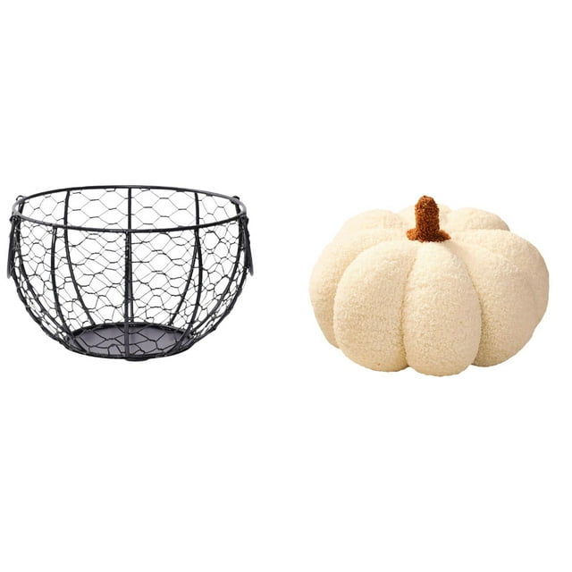 Cesta De Alambre Para Guardar Huevos, Cesta Tejida De Alambre De Hierro, Cesta Rústica Para Frutas Y Verduras, Para Encimera De Cocina, Baño, Verduras, Almohadas De Calabaza De Halloween,