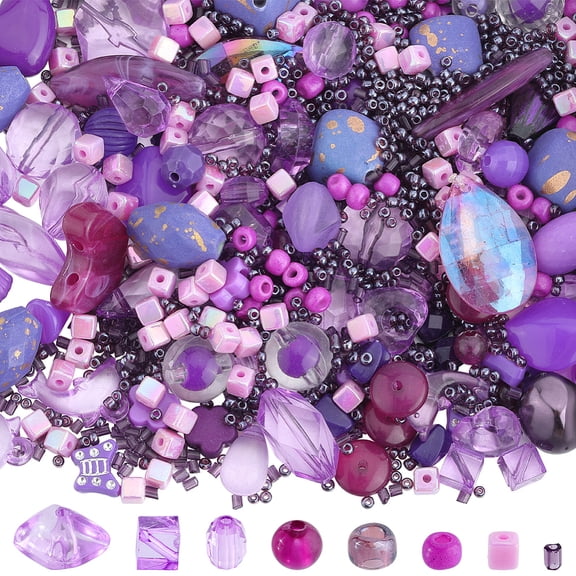 100G 5 Styles Acrylic Beads Mixed Shapes Purple 2~28x1.5~11mm Hole: 0.5~2mm