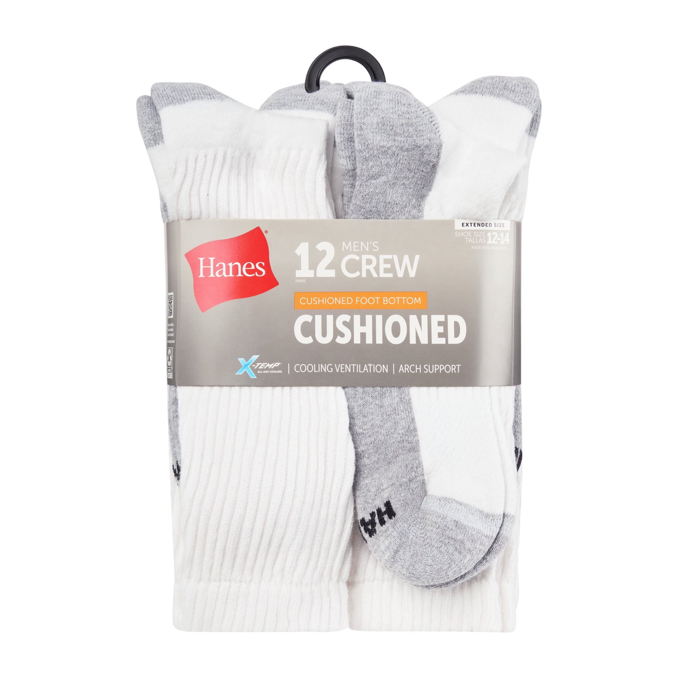 Hanes Mens Crew Socks Pack, 12-Pack, X-Temp Cushioned Socks for Men, Moisture-Wicking for big & tall men