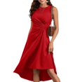 thumbnail image 3 of Women'S Summer Sleeveless Ruched Waist Flowy A Line High Low Midi Cocktail Dress Red XXL, 3 of 6