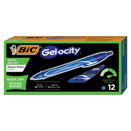 0.7 Gel - BIC Gelocity Quick Dry Retractable Gel Pen, Medium Point (0.7 mm), Blue, 12-Count