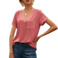 thumbnail image 2 of Camiseta Con Cuello En V Blusa De Verano Color Sólido Manga Corta Suelta Mujer Top, L, Rojo Methold AP001219-07, 2 of 7