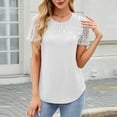 thumbnail image 6 of Homenesgenics Womens Tops under $5 Women's New Short-sleeved Round Neck Lace Splicing Solid Color Casual Blouse White M, 6 of 8