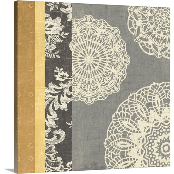 Great BIG Canvas | "Contemporary Lace I - Yellow Grey" Canvas Wall Art - 20x20
