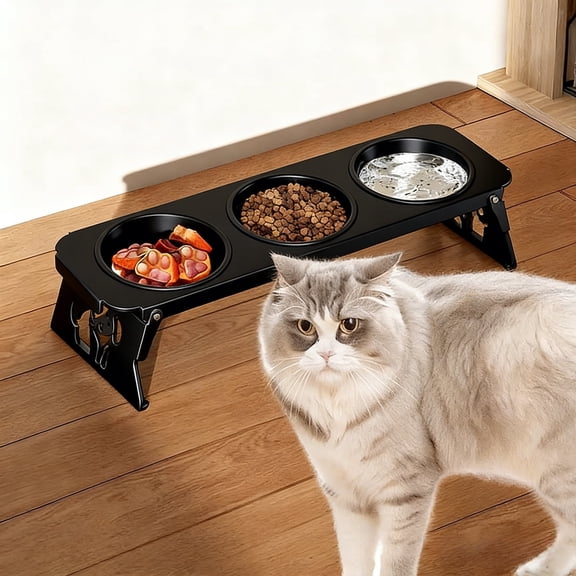 HEYMKGO Elevated Pet Bowls,Raised Small Dog and Cat Bowl Stand with Stainless Steel Food Water Bowls,Foldable Pet Feeder Station for Cats Puppies