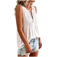 thumbnail image 4 of CYMMPU Women's Sleeveless Crinkle Linen Tank Top, V Neck Pleated Henley Button Front Relax Summer Blouse White S, 4 of 7