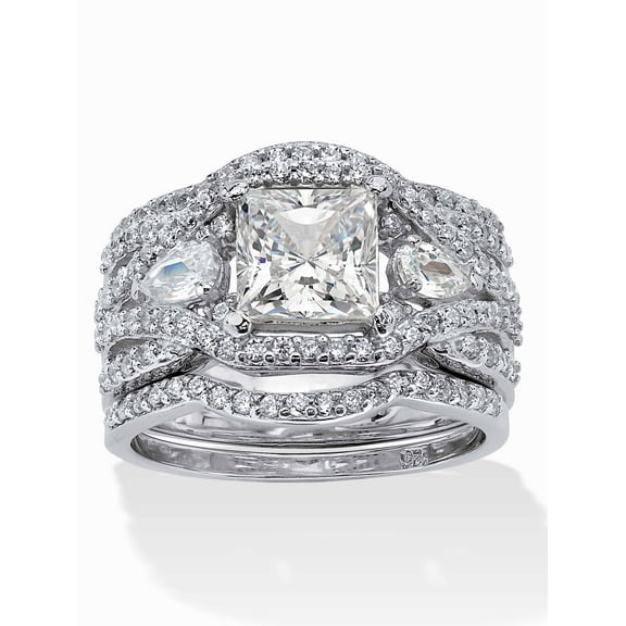 PalmBeach Jewelry 2.82 TCW Princess-Cut Cubic Zirconia Platinum-plated Sterling Silver 3-Piece Crossover Bridal Ring Set