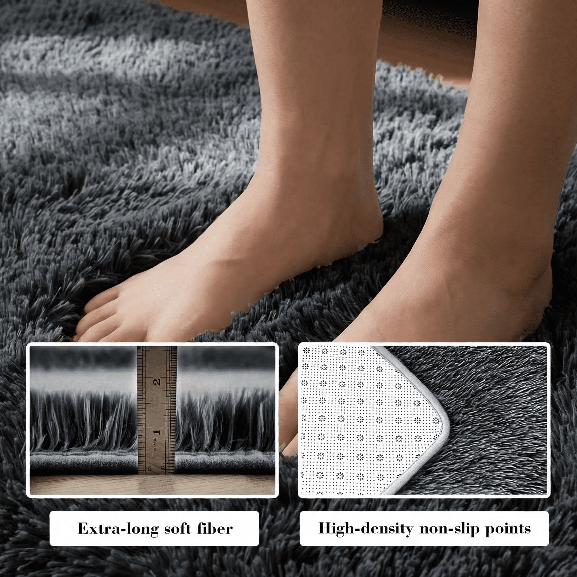 Rugs for Living Room, 8'x10' Soft Fluffy Area Rug for Bedroom, Plush Decorative Rug with Anti-Skid Backing, Indoor Home Carpet for Living Room, Dark Grey