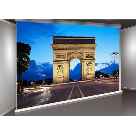 GreenDecor Polyster 7x5ft Paris Photography Backdrops Night Triumphal Arch Background for Photo Studio Blue Sky (Best Camera For Night Sky Photography)