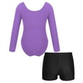 thumbnail image 2 of TiaoBug Kids Girls Ballet Dance Leotard Long Sleeve Gymnastics Bodysuit with Booty Shorts Set Lavender&Black 3, 2 of 5