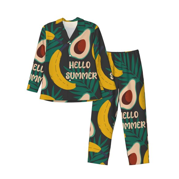 Fotbe Banana And Avocado Pijama de Hombre con Estampado de Manga Larga, Conjunto de 2 Piezas, Ropa de Dormir Suave y Cómoda con Bolsillos-Medium
