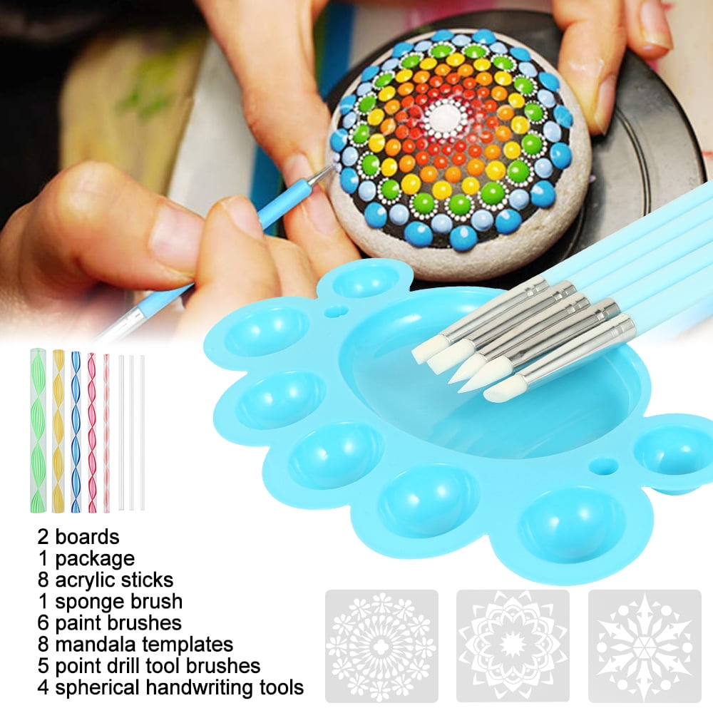 Paint Tray for Painting Rocks Coloring Drawing and Drafting Mandala Dotting Tools Set Mini Easel 30 PCS Painting Tool Kits Include Stencil Painting Tools Templates