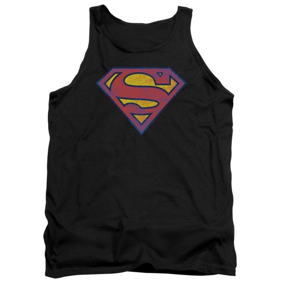 Superman Neon Distress Logo Adult Tank Top Black