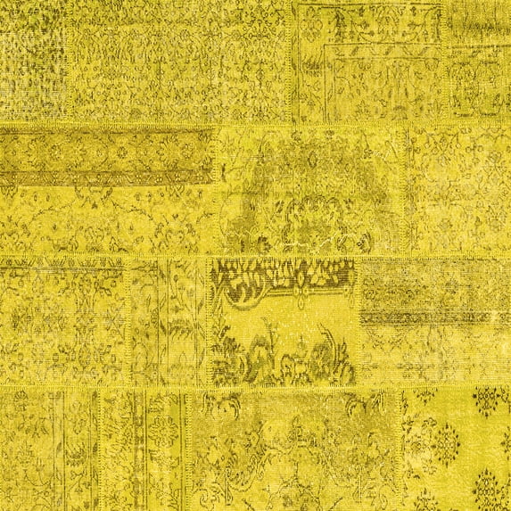 Ahgly Company Indoor Square Patchwork Yellow Transitional Area Rugs, 7' Square