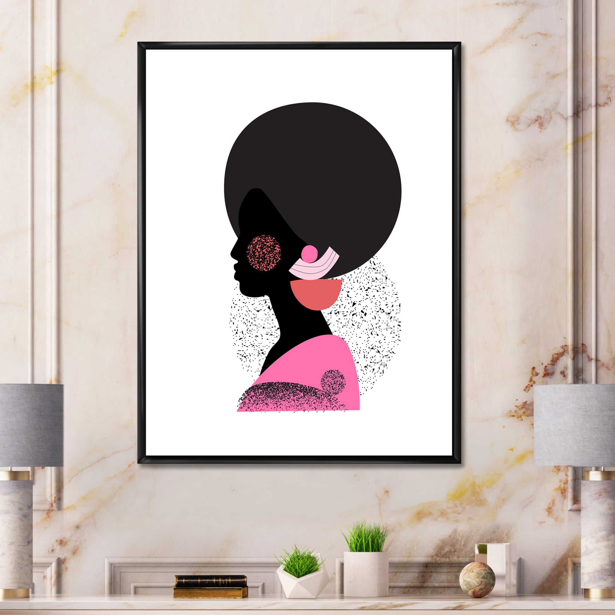 Designart 'Ethnic Geometric Silhouette of African American I' Modern Framed Canvas Wall Art Print
