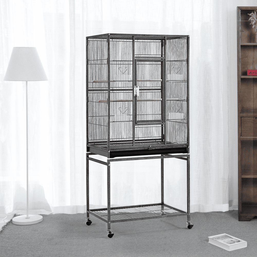 Alden Design 54"H Metal Pet Cage with Detachable Stand for Small Animal , Black
