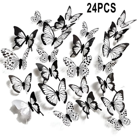 LAMIRO 12/24PCS Wall Stickers Bedroom 3D Butterfly Accessories Black