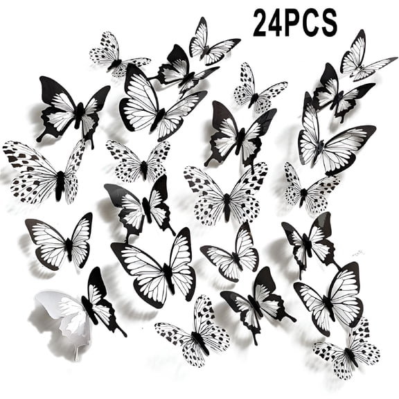 LAMIRO 12/24PCS Wall Stickers Bedroom 3D Butterfly Accessories Black