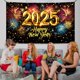 thumbnail image 2 of 2025 Pancarta decorativa de Año Nuevo, 115 x 180 cm, tela de poliéster, fondo festivo para fiestas con anillas metálicas, 2 of 3