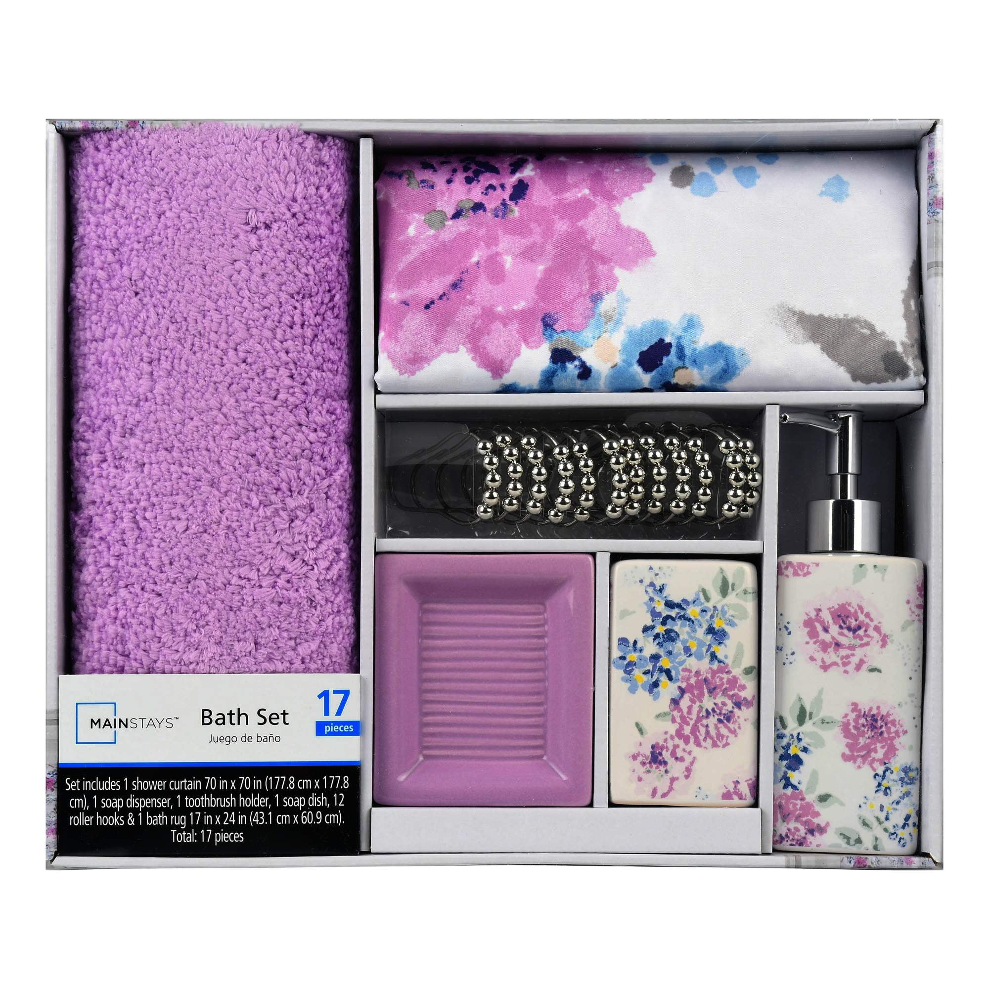 Mainstays 17Piece Bathroom Set, Purple Floral