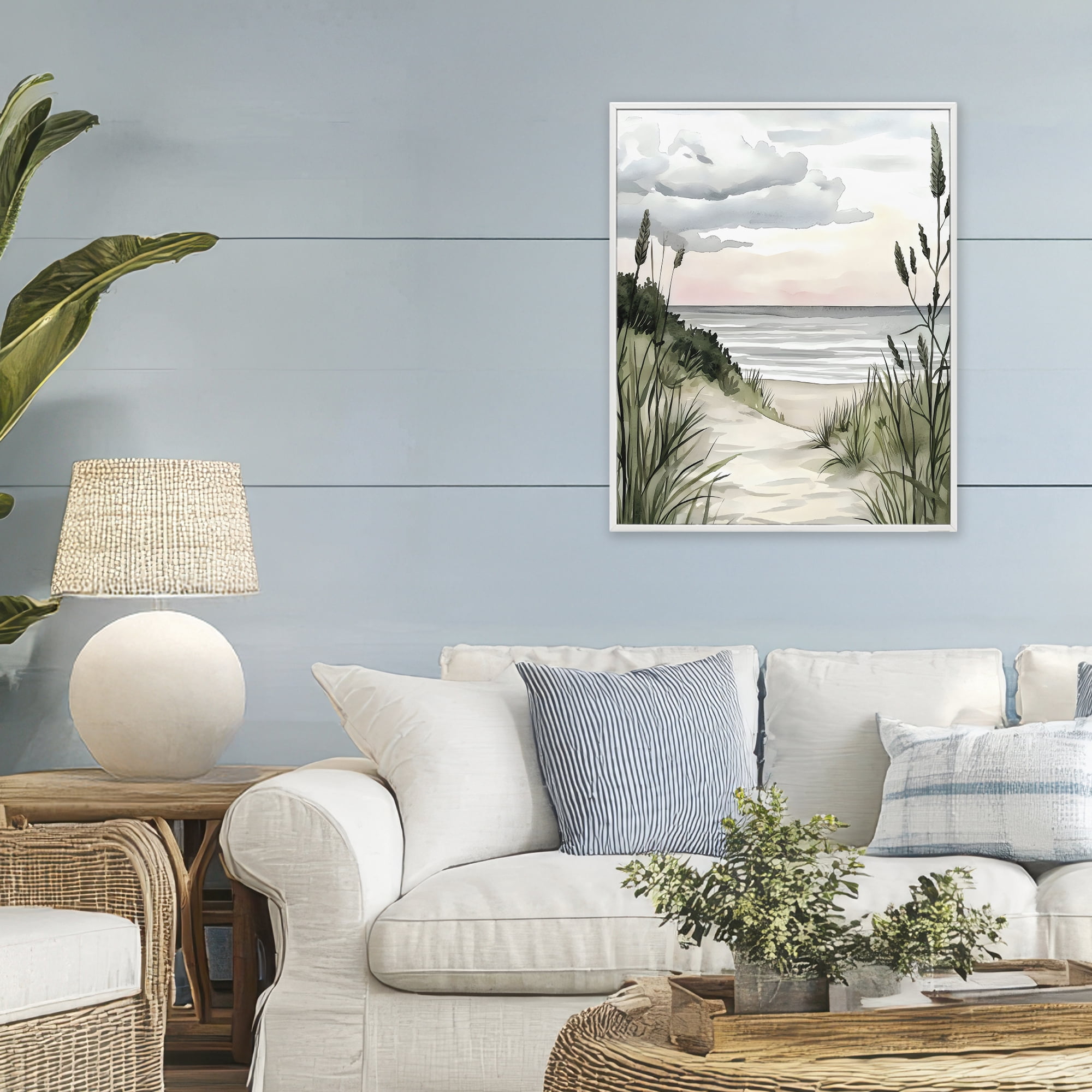 Stupell Industries Coastal Calm Seaside Dunes White Framed Giclee Art, design by Riley B