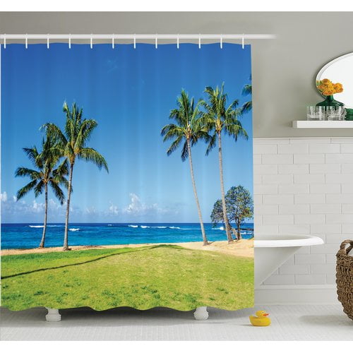Ambesonne Tropical Coconut Palm Hawaii Shower Curtain Set