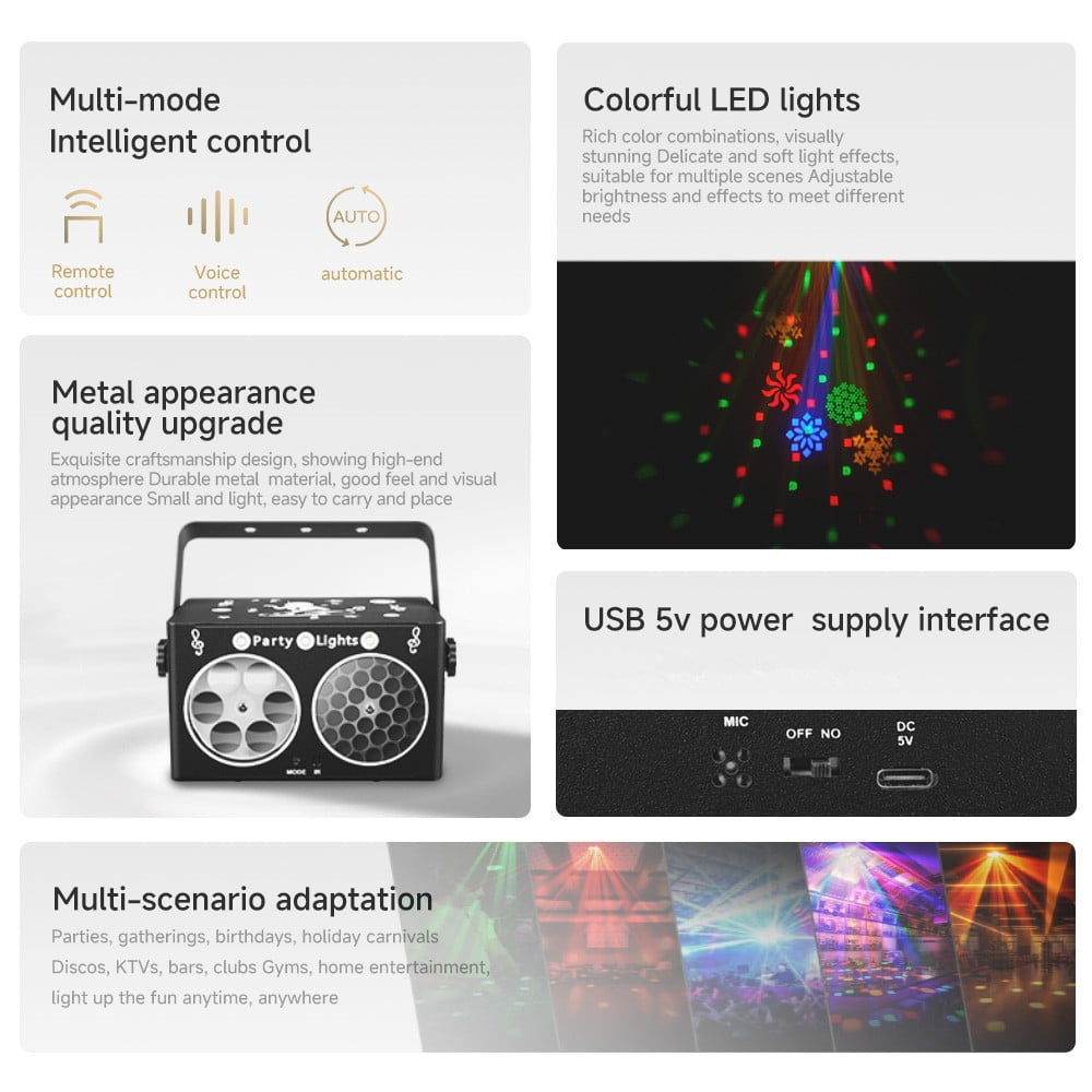 Party DJ Disco Light 3in1 projector Stage lighting remote control multi-mode voice control strobe effect projection light Family Party Bar Club KTV Karaoke Holiday Birthday Bash  atmosphere light