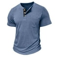 thumbnail image 4 of Men's Summer Short Sleeve Colour Blocking Three Buttons Knitted Crew Neck Pullover T Shirt Solid-color Fashionable Shirt,Color:Blue,Size:L, 4 of 6