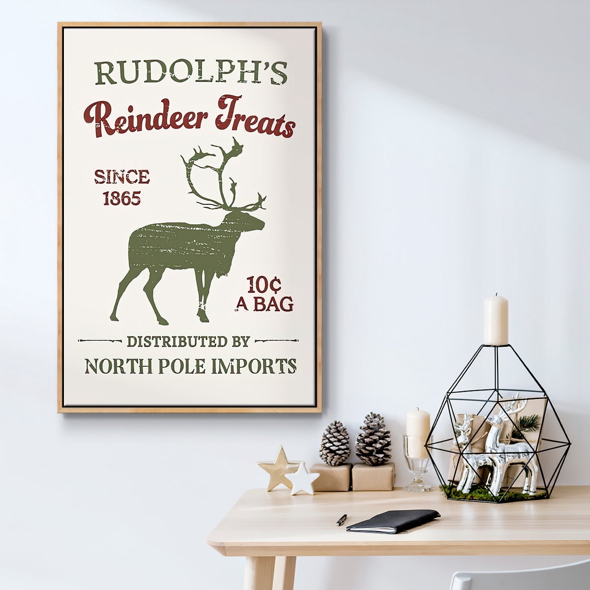 Christmas Farm Sign Collection B - Framed Gallery Wrapped Holiday Canvas - 17 x 25 - Natural Wood Frame