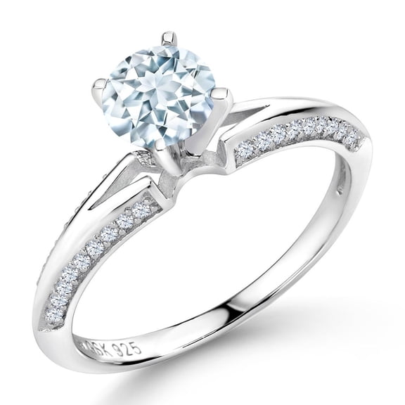 Gem Stone King 925 Sterling Silver Sky Blue Aquamarine Ring for Women | 1.33 Cttw Round 6MM | Gemstone Birthstone