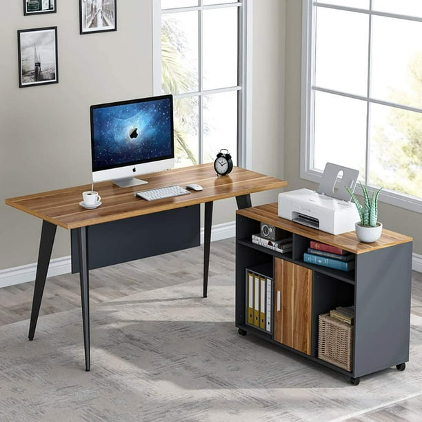 Tribesigns L Shaped Desk 55 Inch Large Computer With File Cabinet Mobile Printer Stand Modern Executive Office Business Furniture Workstation For Home Walnut Com File Cabinet Mobile Printer Stand, Modern Computer Desk With File Cabinet