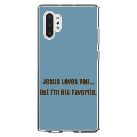 DistinctInk Clear Shockproof Hybrid Case for Galaxy Note 10 PLUS (6.8" Screen) - TPU Bumper, Acrylic Back, Tempered Glass Screen Protector - Jesus Loves You… But I'm His Favorite - Christ