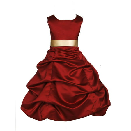 Ekidsbridal Formal Satin Apple Red Flower Girl Dress Christmas Bridesmaid Wedding Pageant Toddler Recital Easter Holiday Communion Birthday Baptism Occasions 2 4 6 8 10 12 14 16 806s Gold size