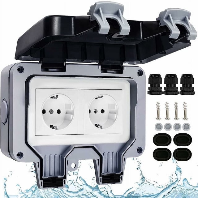 Toma de corriente para exteriores de 16 A y 220 V, toma de corriente para exteriores de ABS de alta calidad, resistente al agua, IP66, con protección para niños, montaje en pared, resistente a la