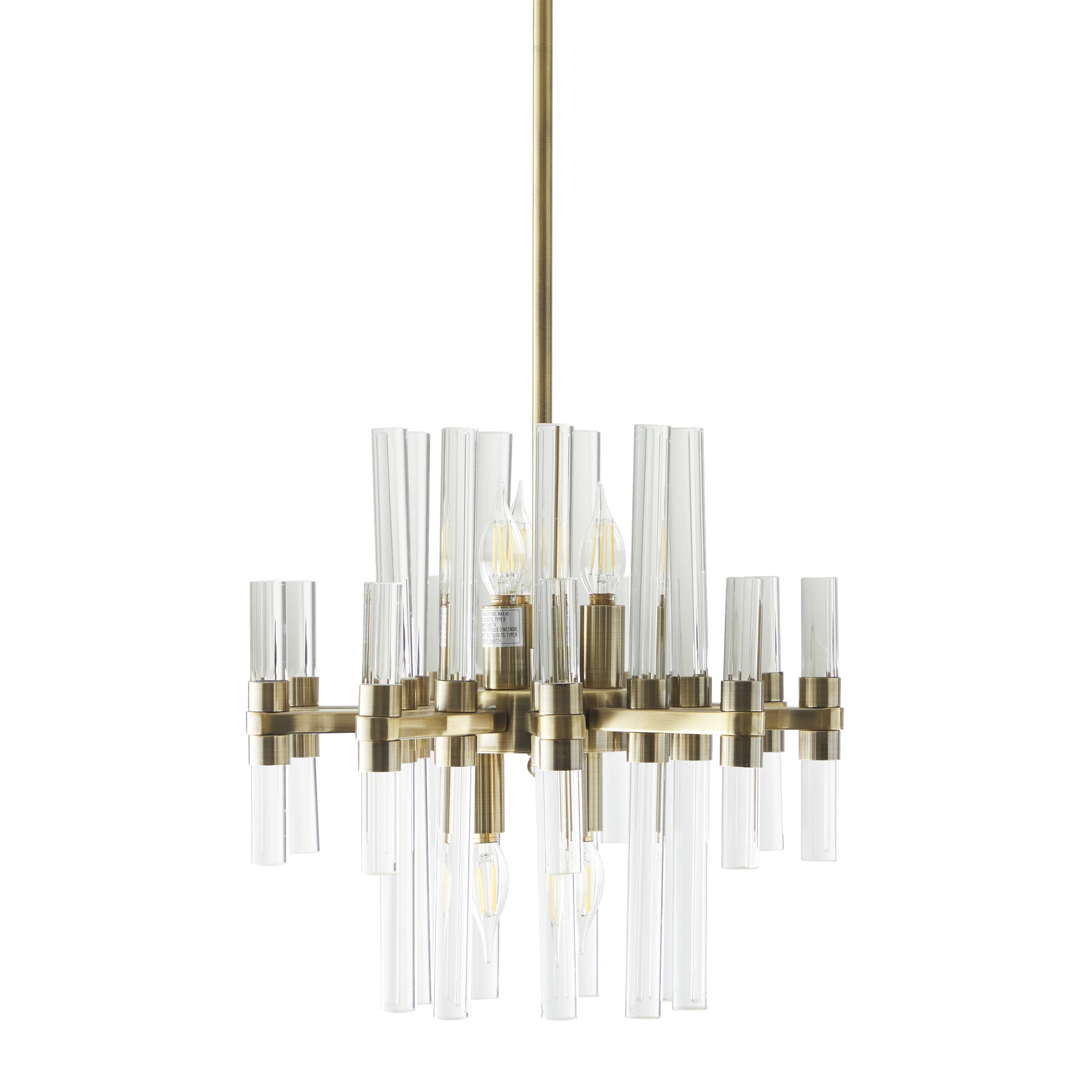 DecMode 16" x 52" Gold Metal Crystal Embellished 8 Light Chandelier with Link Style Chain, 1-Piece
