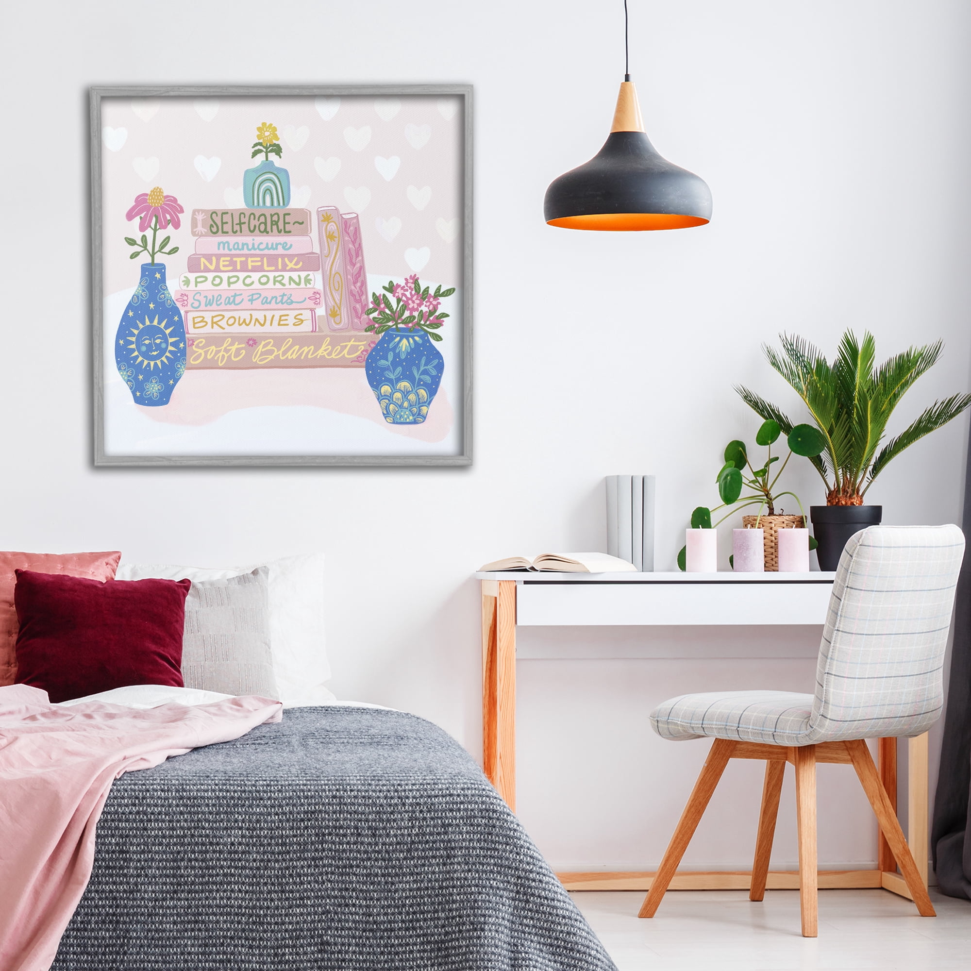 Stupell Industries Cozy Boho Self Care Books Gray Framed Giclee Art, design by Connie Summers
