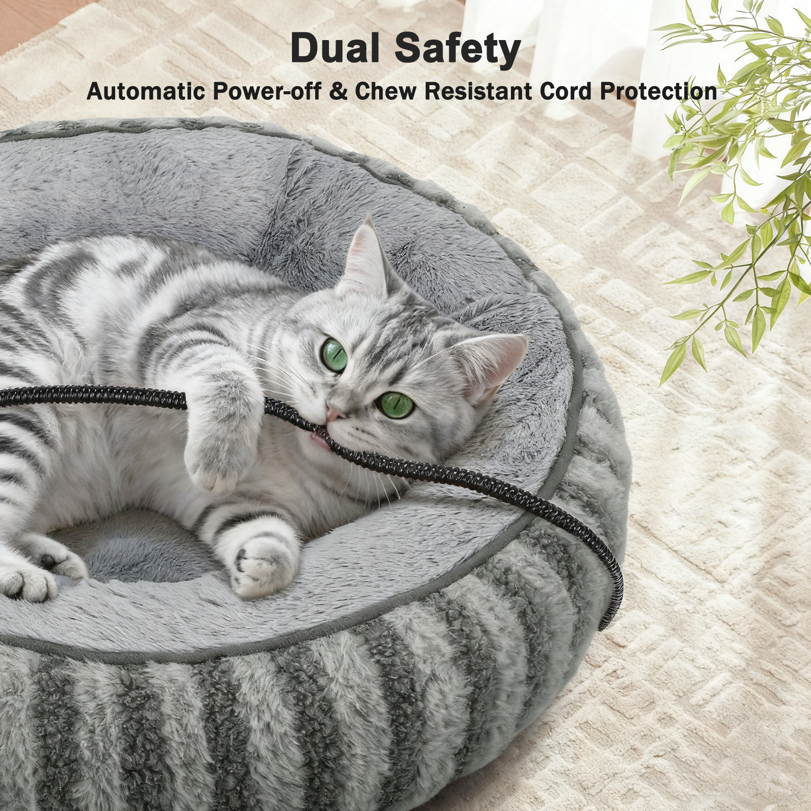Heated Cat Bed Indoor for Cats and Small Dogs, 20in Donut Heating Pet Bed with Timer and Temperature Control, Waterproof Ultra Soft Cozy Washable Warming Bed, Gray